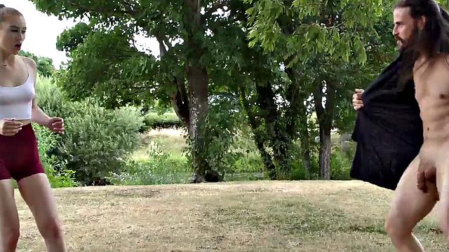 CFNM outdoor British babes wank cock in HJ action