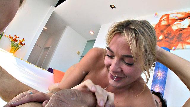 Sarah And Blair Gobble Cock And Cum