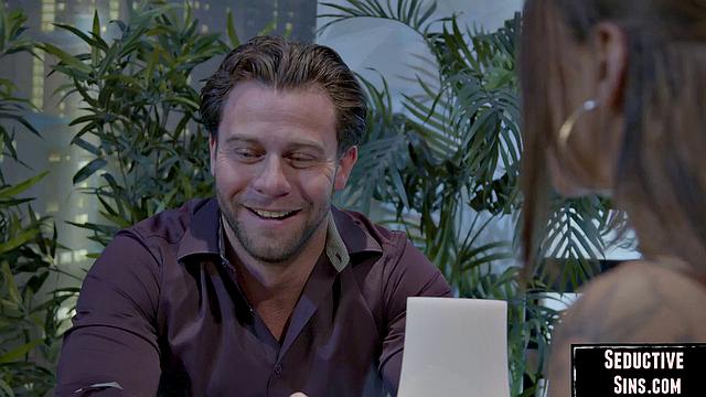 Horny brunette babe doggystyled