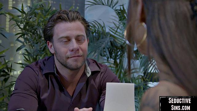 Horny brunette babe doggystyled