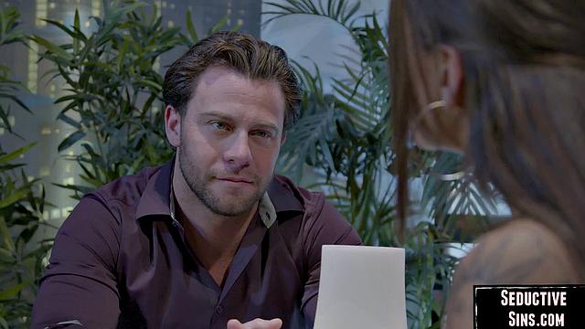 Horny brunette babe doggystyled