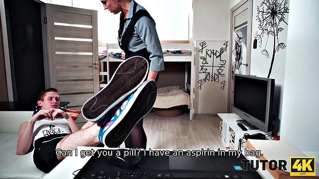 TUTOR4K. Boy simulates heart attack and seduces naive tutor