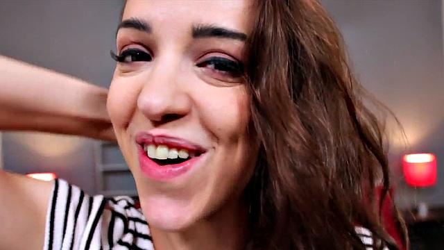 Skinny GF blows cock in POV while talking dirty