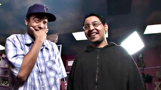 Cock whore rides in sex shop trio