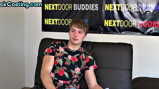 Real amateur solo stud jerks off on casting and cums