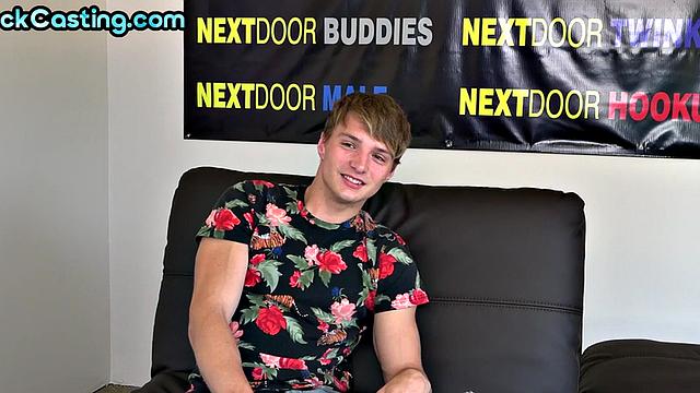 Real amateur solo stud jerks off on casting and cums