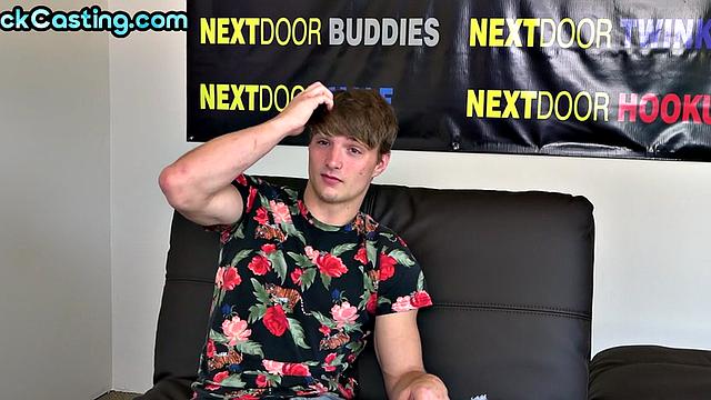 Real amateur solo stud jerks off on casting and cums