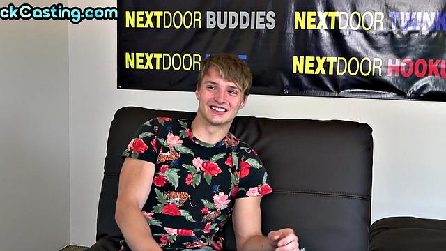 Real amateur solo stud jerks off on casting and cums