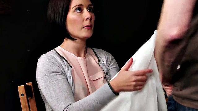 Amateur CFNM dressmaker sucks cock till cumshot on stockings