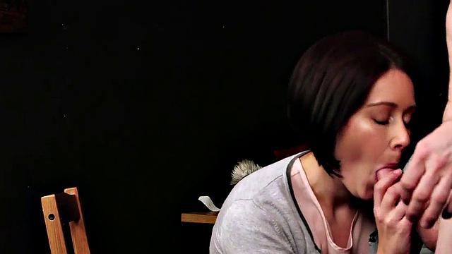 Amateur CFNM dressmaker sucks cock till cumshot on stockings