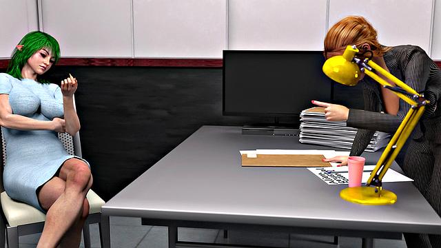 Futa3dX - Green Haired Futa Grows A Monster Cock And Fucks The Investigator - Comic