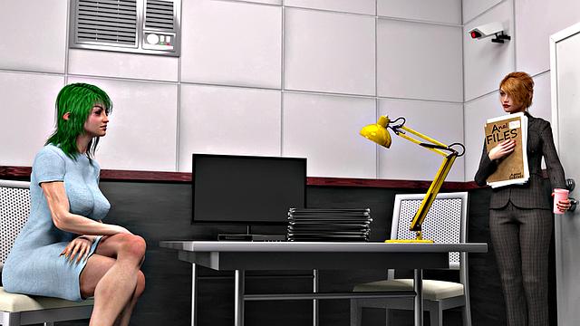 Futa3dX - Green Haired Futa Grows A Monster Cock And Fucks The Investigator - Comic