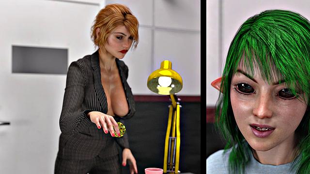 Futa3dX - Green Haired Futa Grows A Monster Cock And Fucks The Investigator - Comic