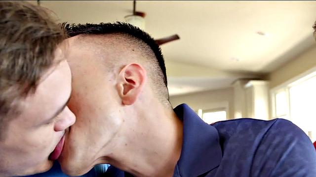 Athletic stepbrother sucking and breeded by studs in trio