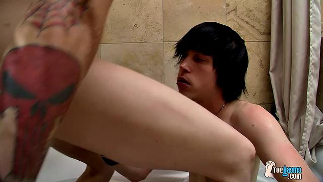 Ian Madrox drops to his knees for Tyler Bolt in a hot gay bathroom hookup
