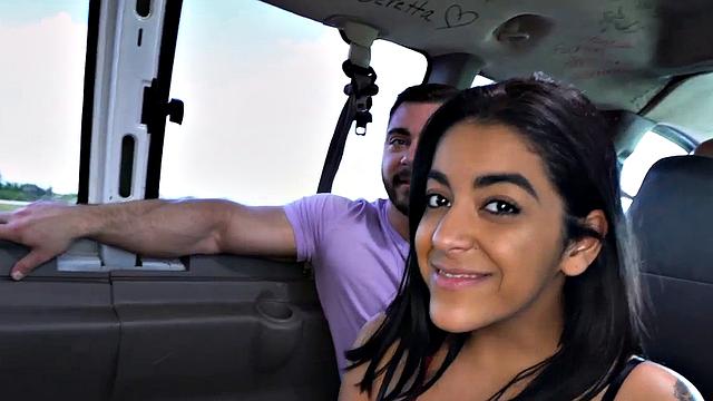 Picked up guy cums on face for cash in public outdoor van