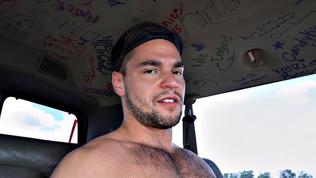 Picked up guy cums on face for cash in public outdoor van