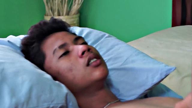 Tiny Asian amateur twink fucks boyfriend's butt in home private video