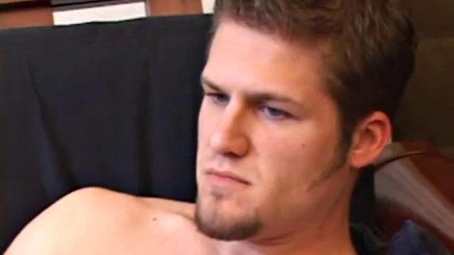 Straight boy Lex is turned on by the porn actress on the tube and quickly gets hard. As he strokes his lubed cock, Lex stuffs his butt with a dildo and in no time busts a cum load onto his stomach.