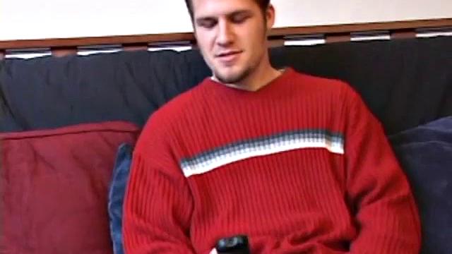 Straight boy Lex is turned on by the porn actress on the tube and quickly gets hard. As he strokes his lubed cock, Lex stuffs his butt with a dildo and in no time busts a cum load onto his stomach.