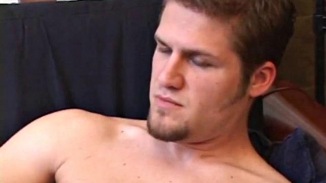 Straight boy Lex is turned on by the porn actress on the tube and quickly gets hard. As he strokes his lubed cock, Lex stuffs his butt with a dildo and in no time busts a cum load onto his stomach.