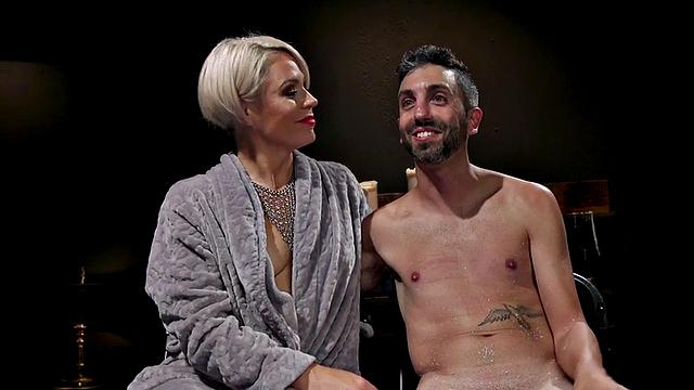 Divine BDSM domina gives pegging lesson to her sub