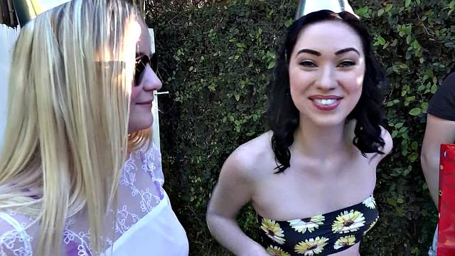 Party girl gets a big dick in the bathroom & gets a facial