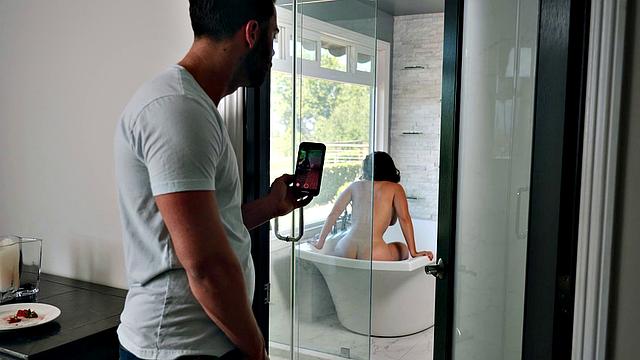 A hot latina get her bald pussy pounded in a steamy bathroom reverse cowgirl fuckfest!