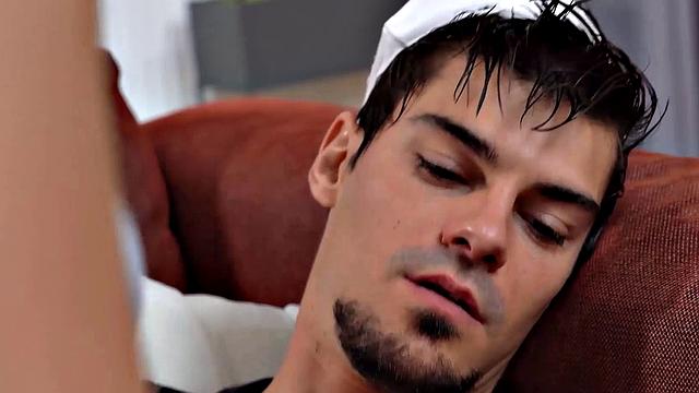 A kinky blonde get a hard pounding on the couch while wearing a nightie and flexing her tight bald pussy