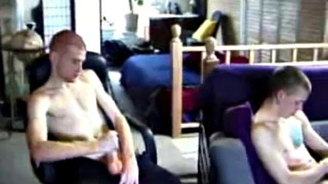 Tristian and Shane stroke together, hard cocks side by side