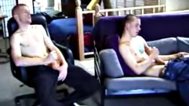Tristian and Shane stroke together, hard cocks side by side