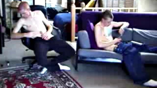 Tristian and Shane stroke together, hard cocks side by side