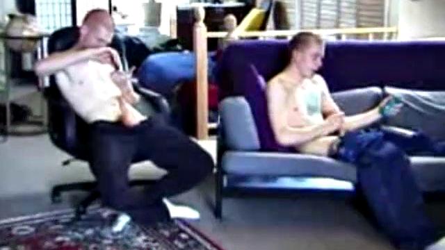 Tristian and Shane stroke together, hard cocks side by side