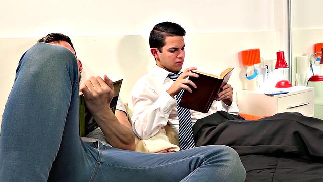 College Latin twink anal licked and barebacked by dominant DILF