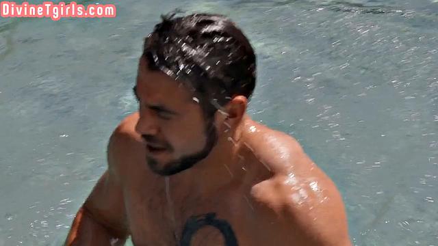 Big-titted blonde TS drilled anally by BF