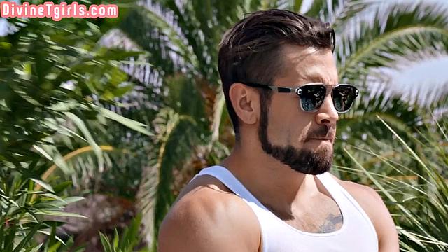 Big-titted blonde TS drilled anally by BF