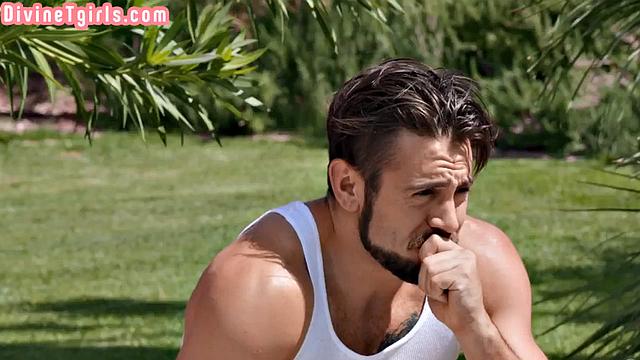 Big-titted blonde TS drilled anally by BF