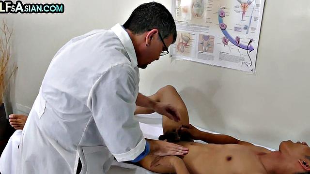Mature gay doctor fucks Asian twink in his infirmary