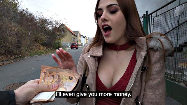 Amateur Euro busty stockings babe fucked for cash by stranger