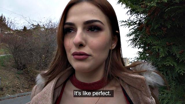 Amateur Euro busty stockings babe fucked for cash by stranger