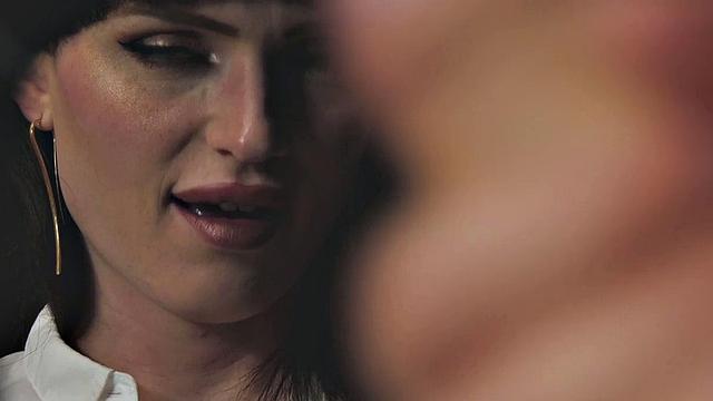 Stockinged trans enjoys gloryhole blowjob exchange