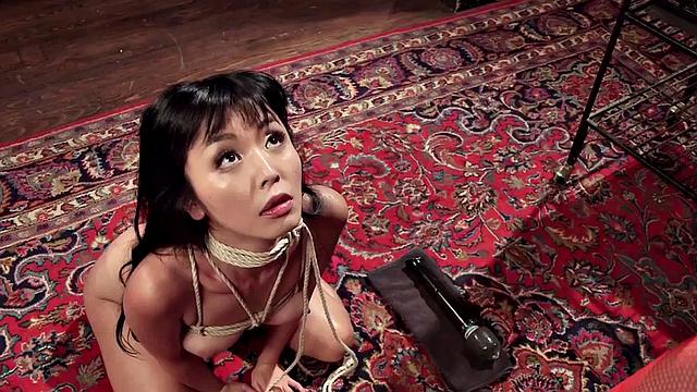 Whipping busty lezdom fucks Asian with strapon