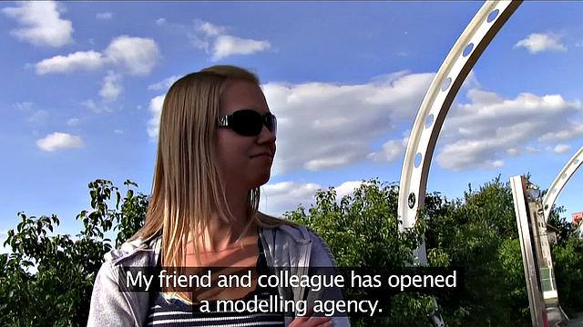 Watch this blonde with shaved pussy take a hard pounding in the park while wearing panties