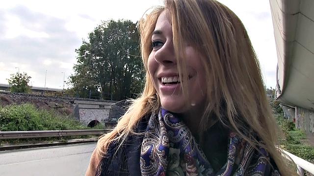 Horny blonde opens legs for cash & gets rewarded with a hot load