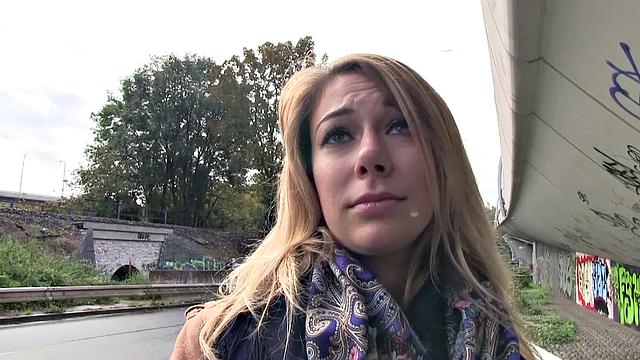 Horny blonde opens legs for cash & gets rewarded with a hot load