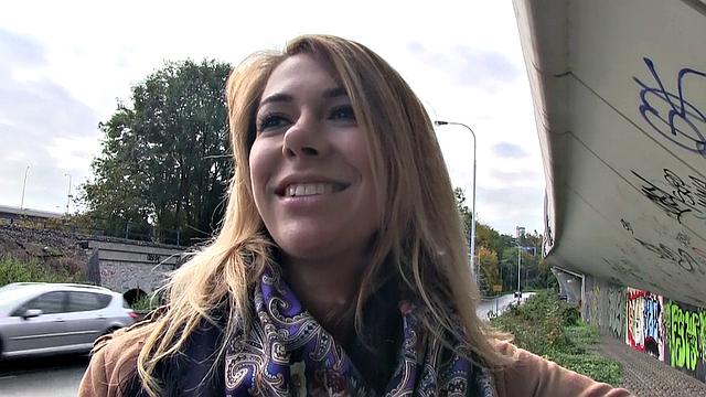 Horny blonde opens legs for cash & gets rewarded with a hot load