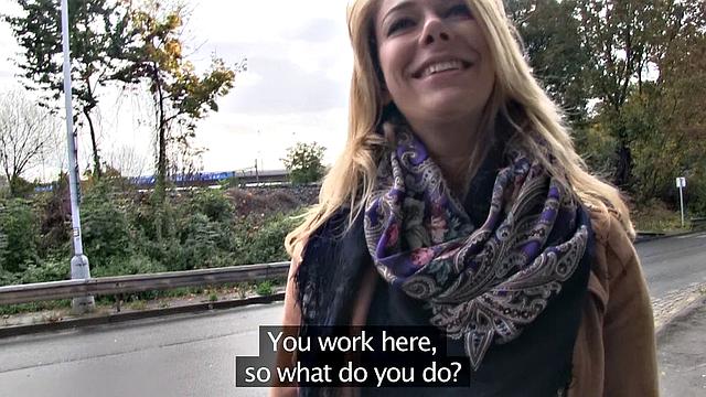 Horny blonde opens legs for cash & gets rewarded with a hot load