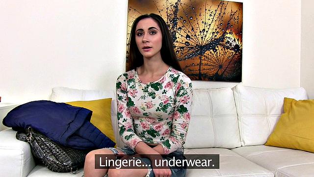 Brunette amateur in jeans models and fucks in office casting fantasy