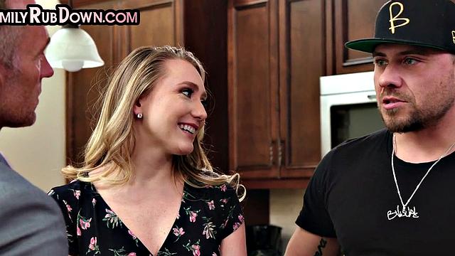 Massaging stepdaughter riding on stepdad's cock