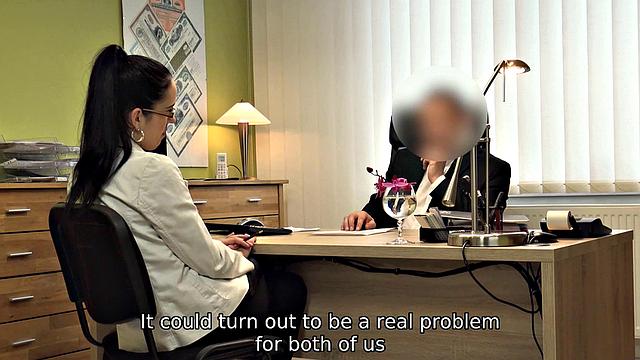 Sexy office MILF in glasses gives a deepthroat BJ & gets Ponytail